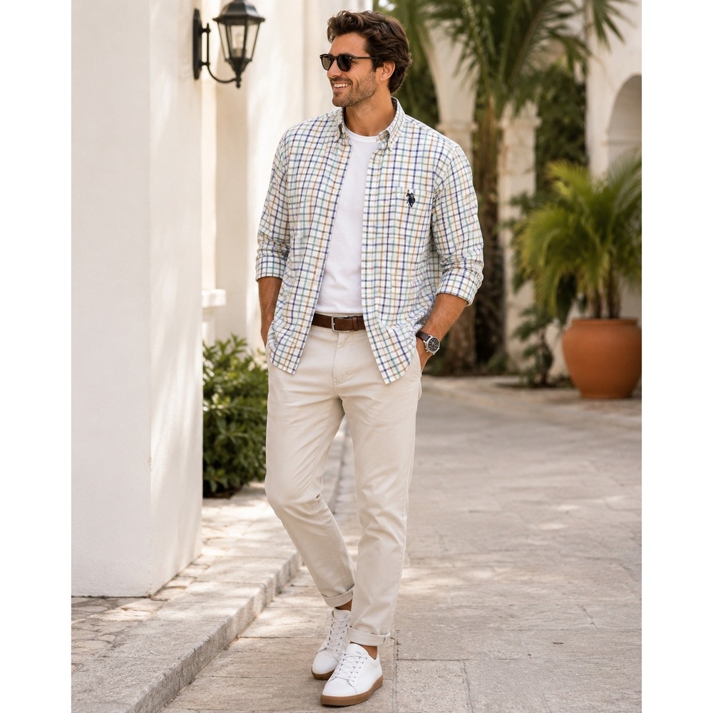 U.S. Polo Assn. Men's Extra Large Plaid Long Sleeve Button-Down Preppy Shirt
